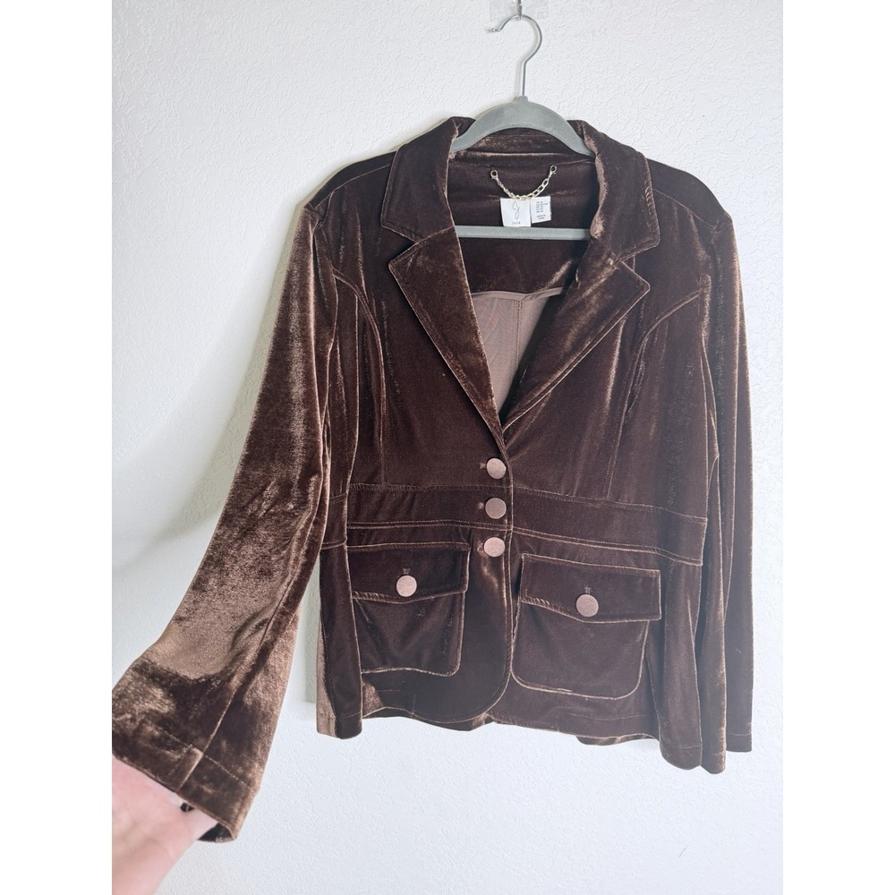 Joie Women's XL Brown Velvet Blazer Jacket Stretch Button Front Pocket Career